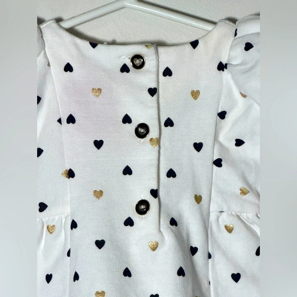 Isaac Mizrahi White Dress with Heart Pattern and Pink Bow Size 0-3 months